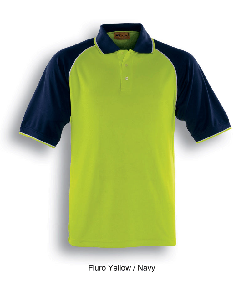 Unisex Adults Hi-Vis Raglan Sleeve Polo in Yellow/Navy