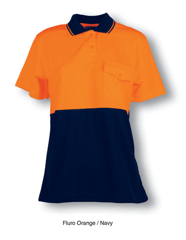 Ladies Hi-Vis S/S Safety Polo in Orange/Navy