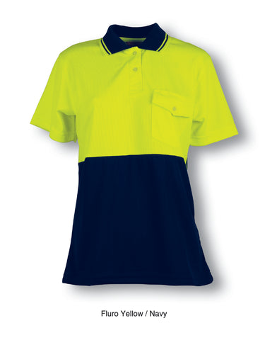 Ladies Hi-Vis S/S Safety Polo in Yellow/Navy