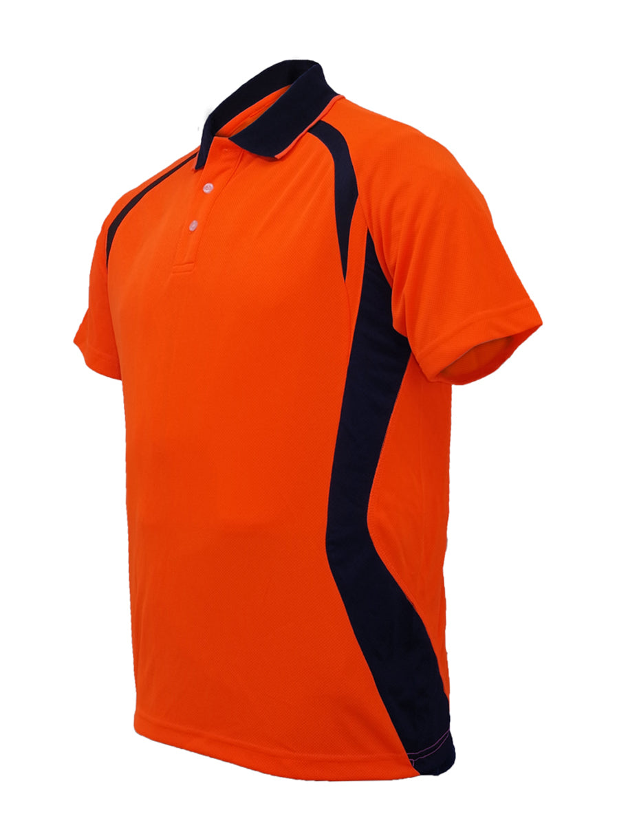 Unisex Adults Hi-Vis Panel Polo in Orange/Navy