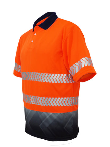Unisex Adults Hi-Vis S/S Sublimated Reflective Polo in Orange/Navy