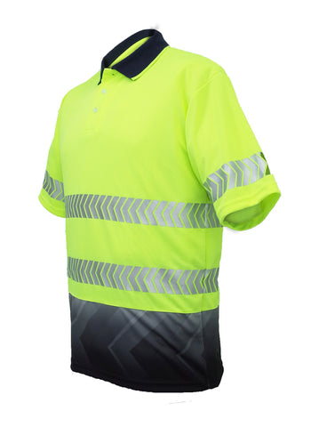 Unisex Adults Hi-Vis S/S Sublimated Reflective Polo in Yellow/Navy