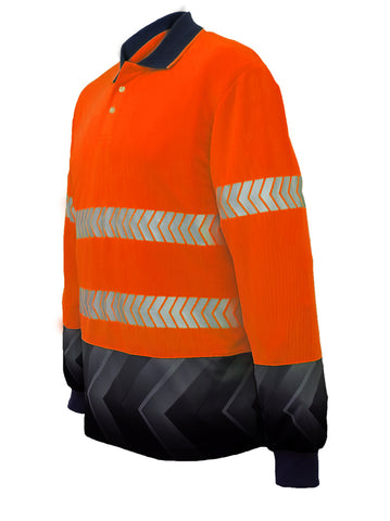 Unisex Adults Hi-Vis L/S Sublimated Reflective Polo in Orange/Navy