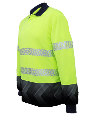 Unisex Adults Hi-Vis L/S Sublimated Reflective Polo in Yellow/Navy