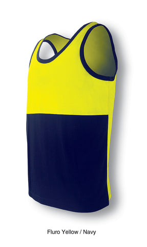 Unisex Adults Hi-Vis Polyface / Cotton Back Singlet in Yellow/Navy