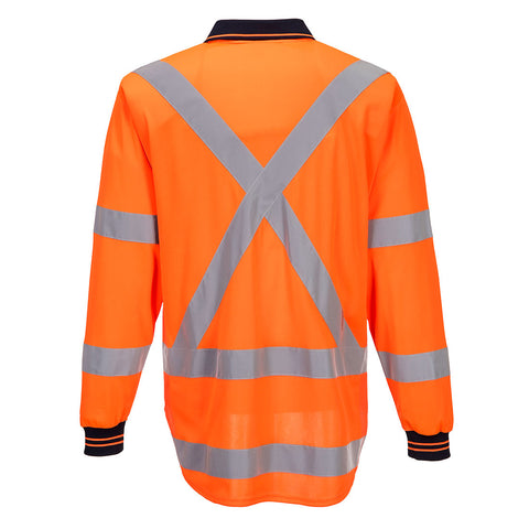 TTMC-W23 Hi-Vis X Back Polo Shirt L/S Orange back