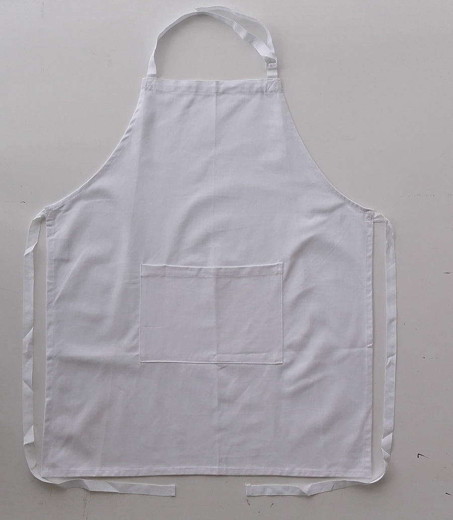 Cotton Drill Full Bib Apron - With Pocket in White