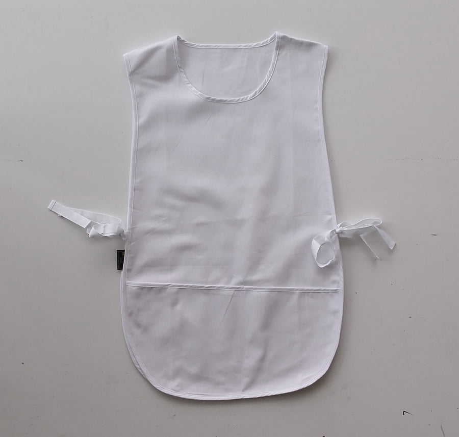 Cotton Drill Popover Apron - With Pocket in White