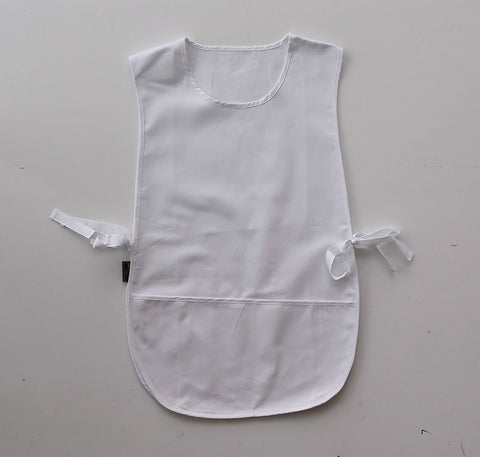 Cotton Drill Popover Apron - With Pocket in White