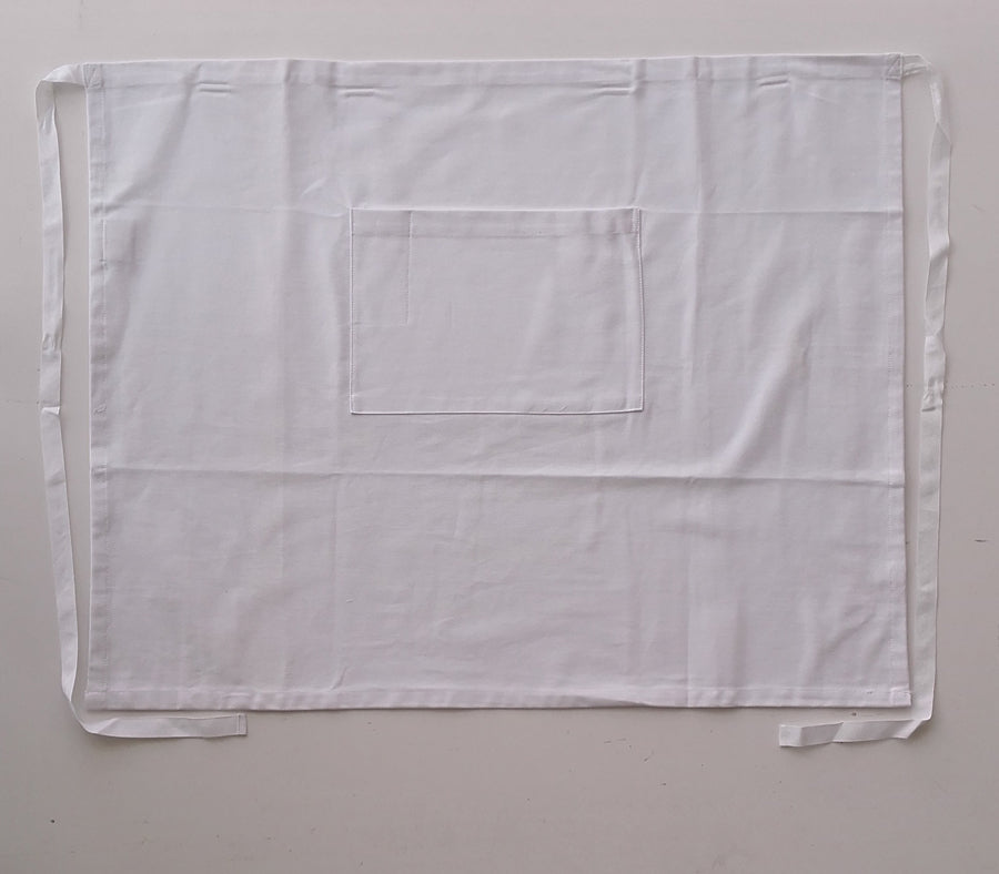 Cotton Drill Half Apron - With Pocket in White