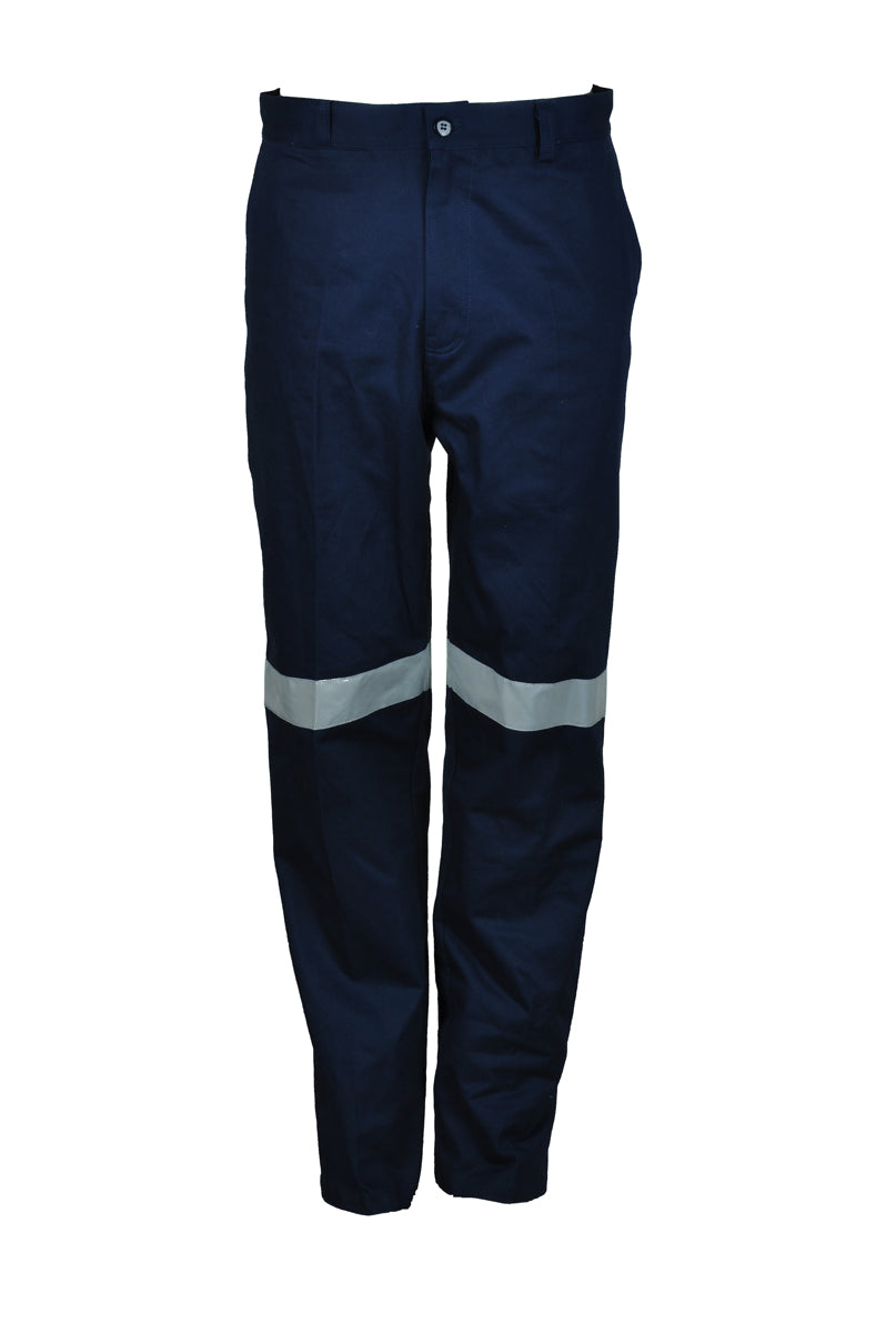 Unisex Adults Cotton Drill Work Pants With Reflective Tape in Navy