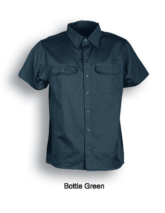 Unisex Adults Cotton Drill Work Shirt S/S in Bottle Green