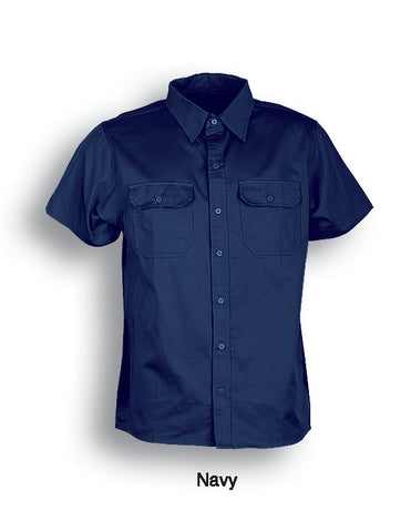 Unisex Adults Cotton Drill Work Shirt S/S in Navy