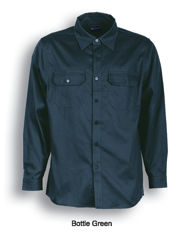 Unisex Adults Cotton Drill Work Shirt L/S in Bottle Green