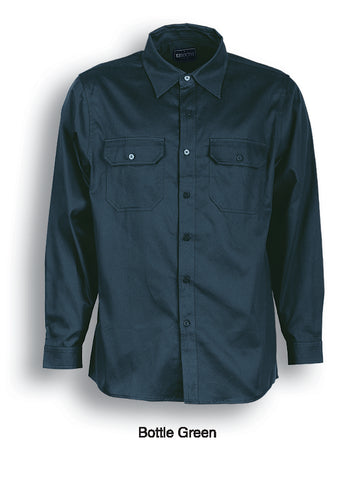 Unisex Adults Cotton Drill Work Shirt L/S in Bottle Green