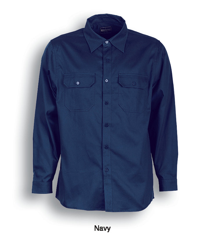 Unisex Adults Cotton Drill Work Shirt L/S in Navy