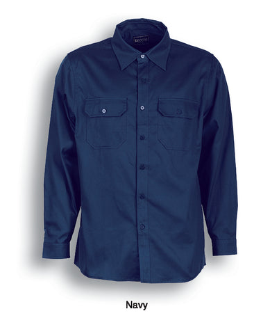 Unisex Adults Cotton Drill Work Shirt L/S in Navy