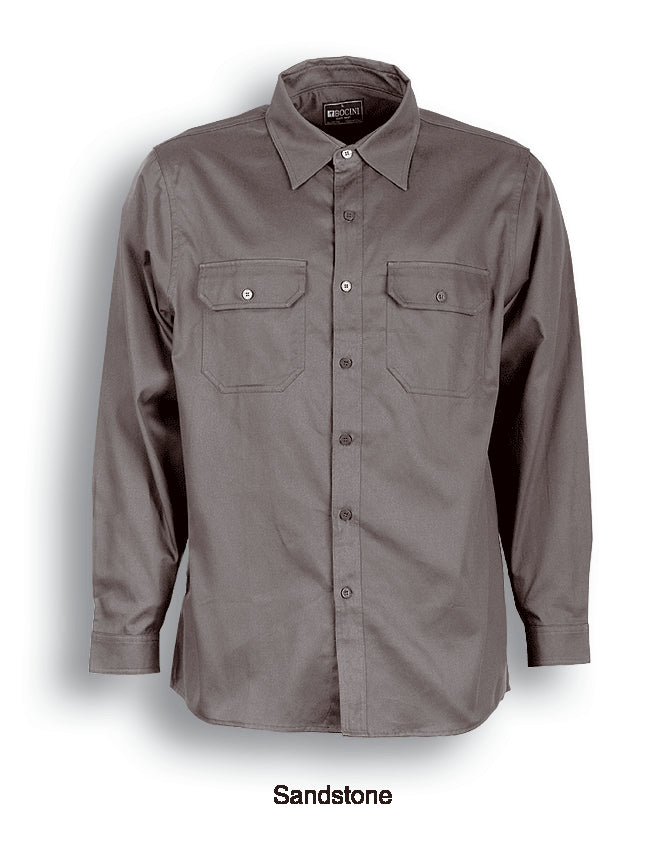 Unisex Adults Cotton Drill Work Shirt L/S in Sand