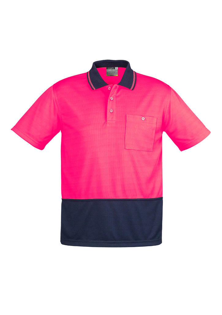 Unisex Hi Vis Basic Short Sleeve Polo Pink/Navy