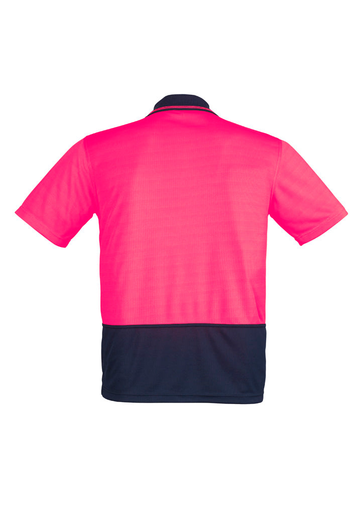Unisex Hi Vis Basic Short Sleeve Polo Pink/Navy back view