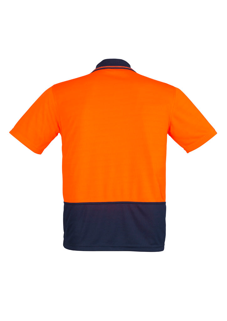 Unisex Hi Vis Basic Short Sleeve Polo Orange/Navy back view