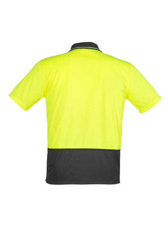Unisex Hi Vis Basic Short Sleeve Polo Yellow/Charcoal back view