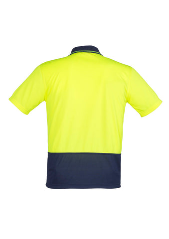 Unisex Hi Vis Basic Short Sleeve Polo Yellow/Navy back view