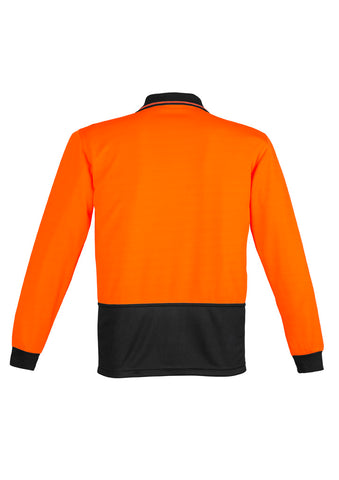 Unisex Hi Vis Basic Long Sleeve Polo Orange/Black back view