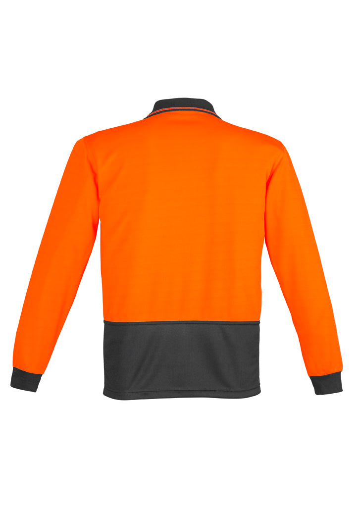 Unisex Hi Vis Basic Long Sleeve Polo Orange/Charcoal back view