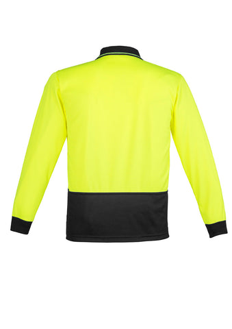 Unisex Hi Vis Basic Long Sleeve Polo Yellow/Black back view