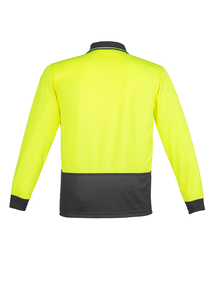 Unisex Hi Vis Basic Long Sleeve Polo Yellow/Charcoal back view