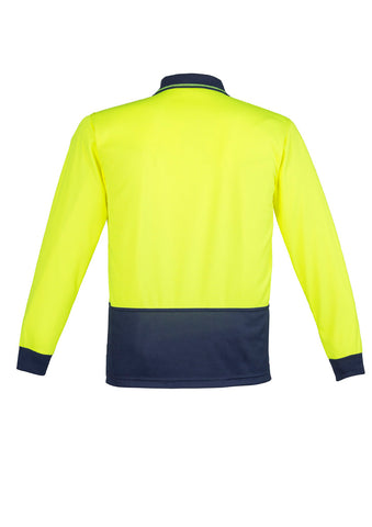 Unisex Hi Vis Basic Long Sleeve Polo Yellow/Navy back view