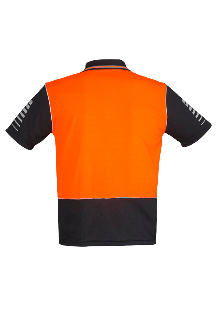 Mens Hi Vis Zone Short Sleeve Polo Orange/Black back view