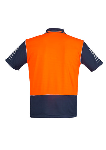 Mens Hi Vis Zone Short Sleeve Polo Orange/Navy back view