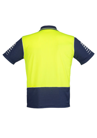 Mens Hi Vis Zone Short Sleeve Polo Yellow/Navy back view