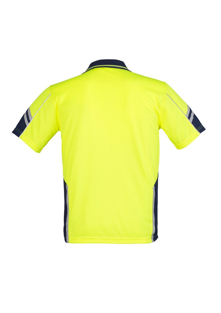 Mens Hi Vis Squad Short Sleeve Polo Yellow/Navy back view