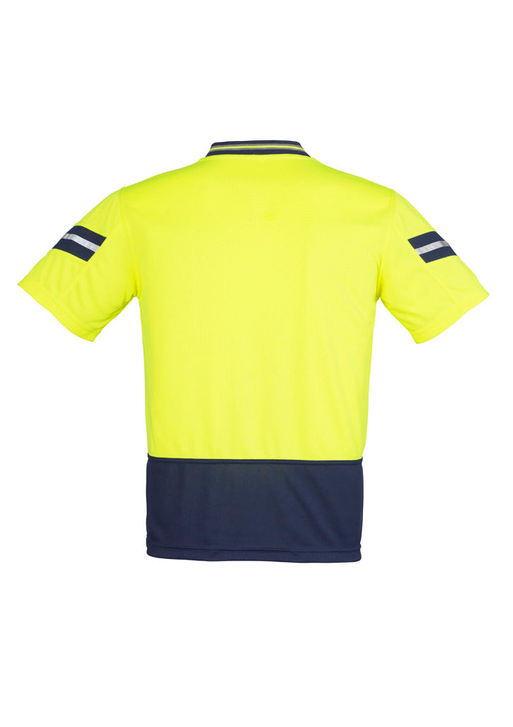 Mens Hi Vis Astro Short Sleeve Polo Yellow/Navy back view