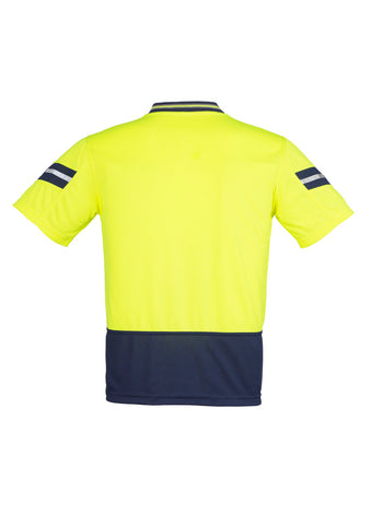 Mens Hi Vis Astro Short Sleeve Polo Yellow/Navy back view