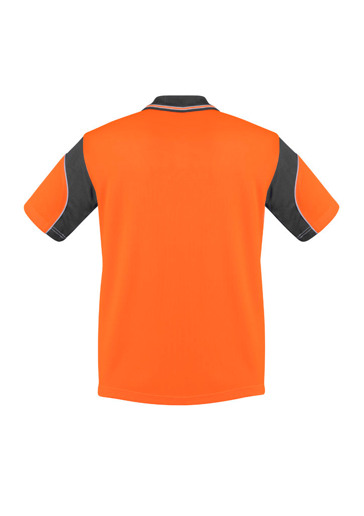 Mens Hi Vis Aztec Short Sleeve Polo Orange/Charcoal back view