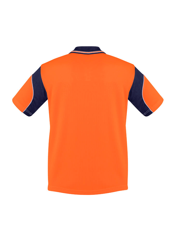 Mens Hi Vis Aztec Short Sleeve Polo Orange/Navy back view