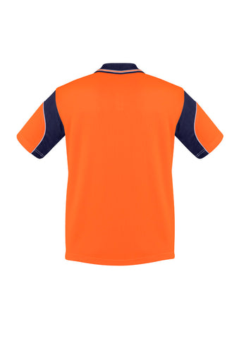 Mens Hi Vis Aztec Short Sleeve Polo Orange/Navy back view