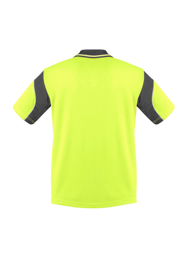 Mens Hi Vis Aztec Short Sleeve Polo Yellow/Charcoal back view