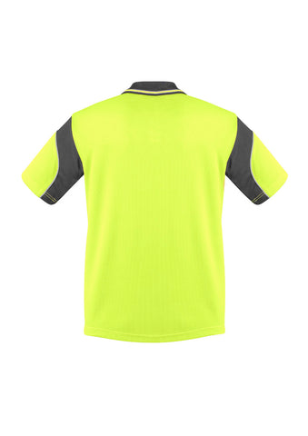Mens Hi Vis Aztec Short Sleeve Polo Yellow/Charcoal back view