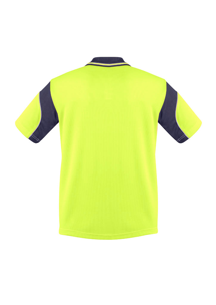 Mens Hi Vis Aztec Short Sleeve Polo Yellow/Navy back view