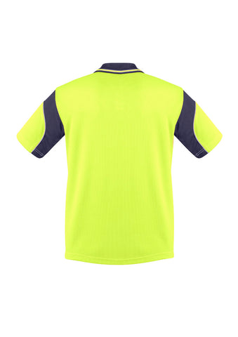 Mens Hi Vis Aztec Short Sleeve Polo Yellow/Navy back view