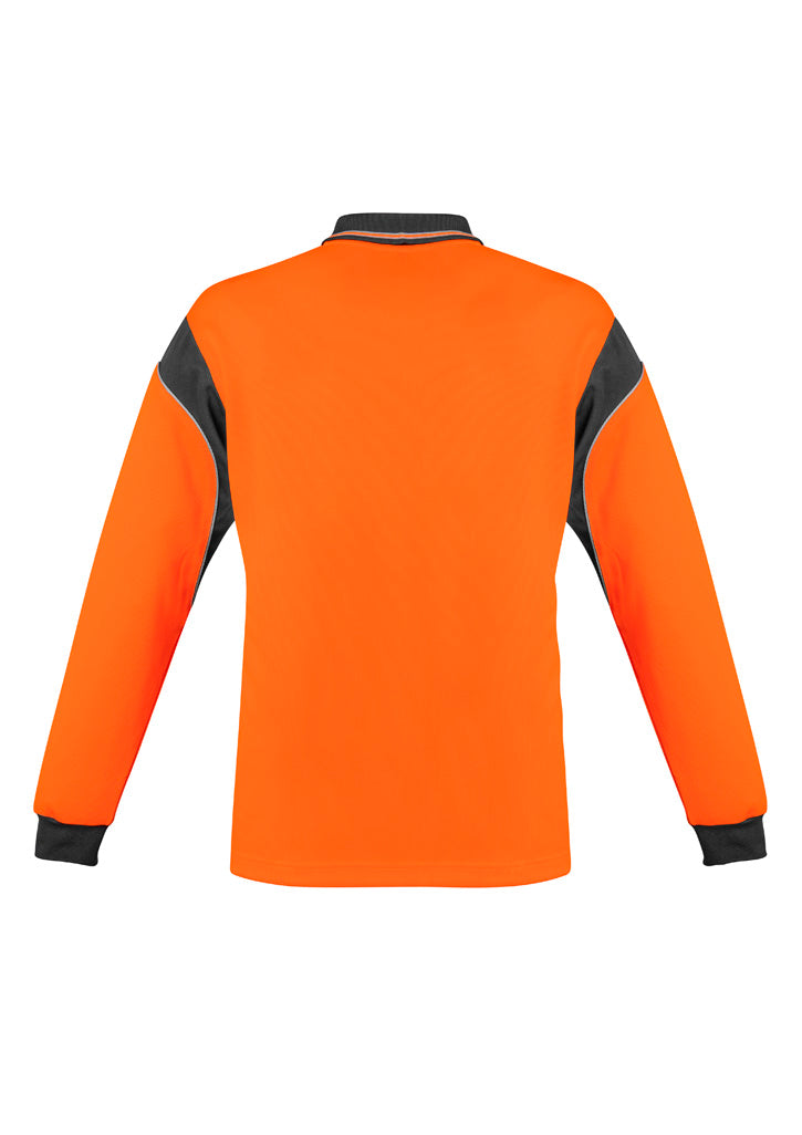 Mens Hi Vis Aztec Long Sleeve Polo Orange/Charcoal back view