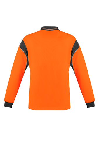 Mens Hi Vis Aztec Long Sleeve Polo Orange/Charcoal back view