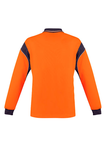 Mens Hi Vis Aztec Long Sleeve Polo Orange/Navy back view