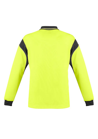 Mens Hi Vis Aztec Long Sleeve Polo Yellow/Charcoal back view