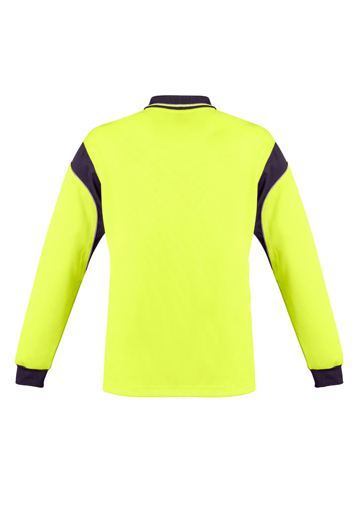 Mens Hi Vis Aztec Long Sleeve Polo Yellow/Navy back view
